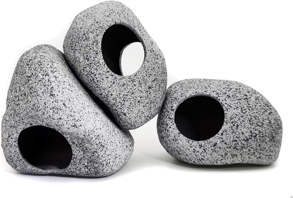 JIH Aquarium Decorations Rock, Ceramic Shelters - Shrimp Habitat, Breeding Tube, Hiding cave, Stackable Fish Tank Decor Cave for Hiding, Betta Fish (J101+J001x2)