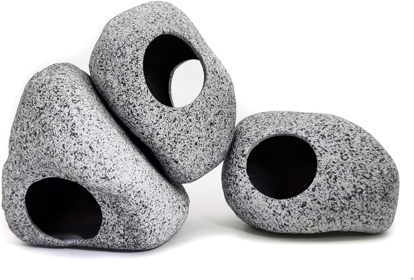JIH Aquarium Decorations Rock, Ceramic Shelters - Shrimp Habitat, Breeding Tube, Hiding cave, Stackable Fish Tank Decor Cave for Hiding, Betta Fish (J101+J001x2)