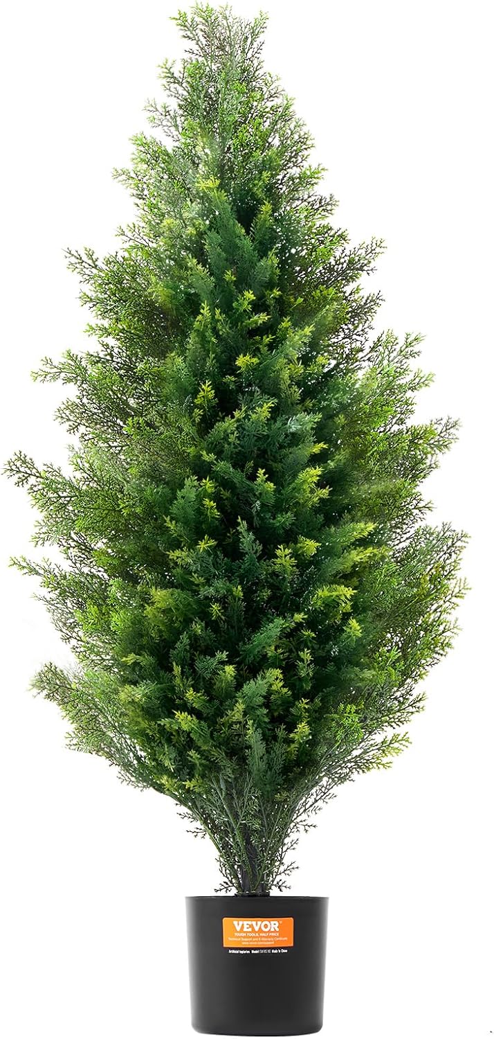 VEVOR Artificial Topiary Cedar Tree, 36 inch Tall (2 Pieces), with Extra Leaves & Pot Faux Evergreen Fake Pine Cypress Trees Plant, UV Rated Artificial Greenery Set for Home Decor Indoor/Outdoor