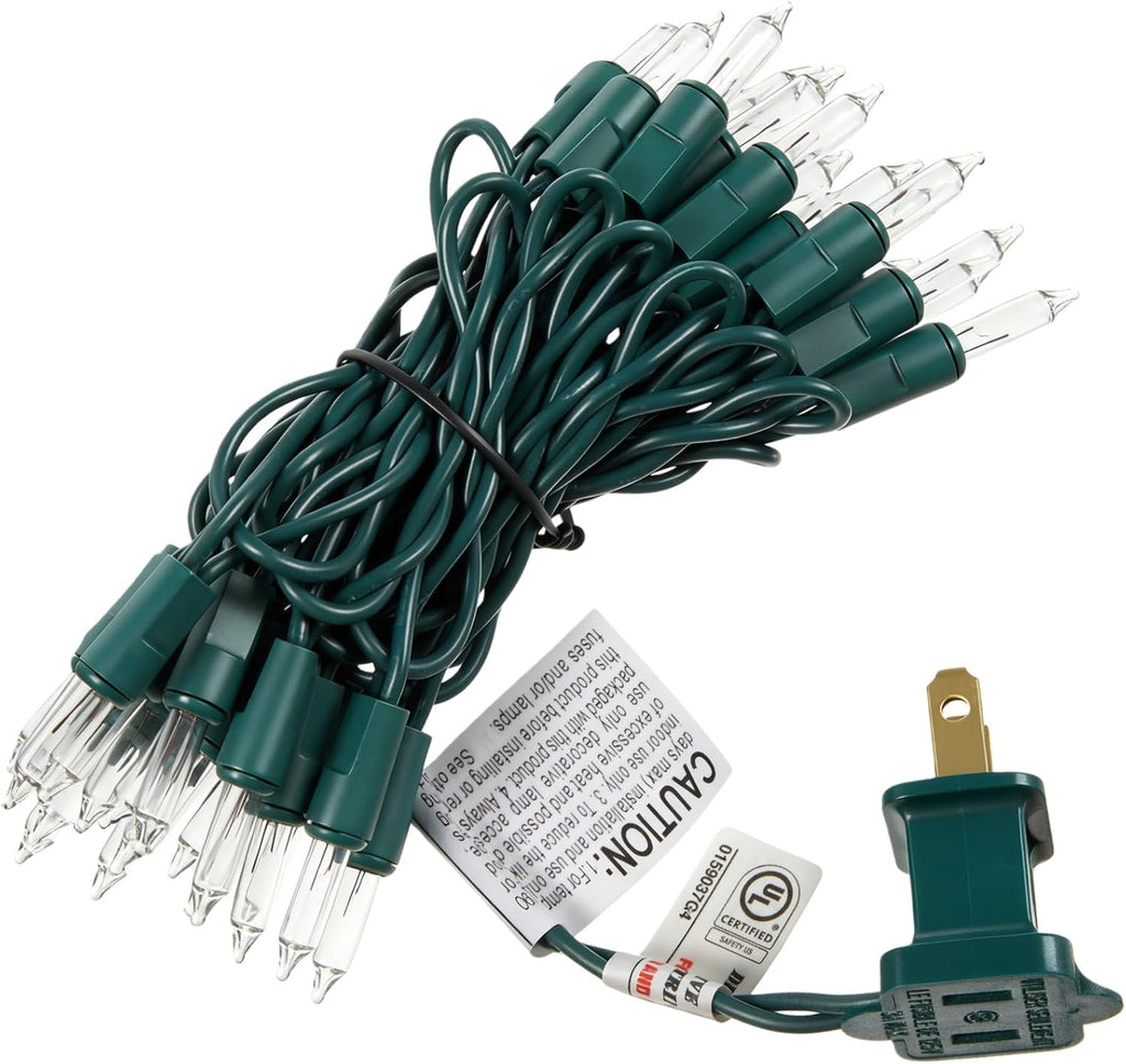 Mini Christmas Lights String Warm White Vintage Short Strand String Lights, Clear Bulbs Wire Fit Light up Christmas Decorations(35 Bulbs No Connectable,8.5ft,Green)