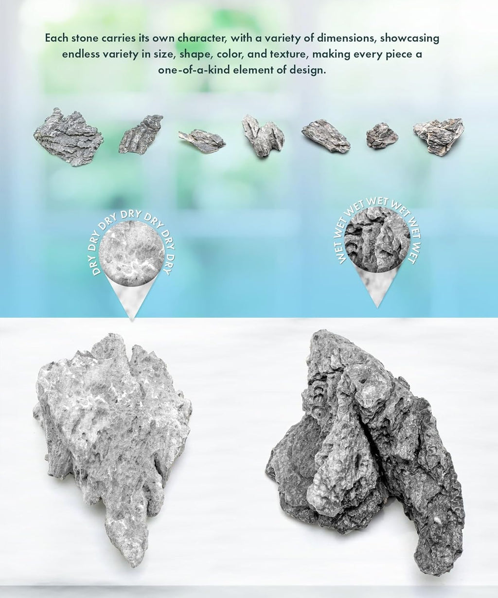 SubstrateSource Natural Aquarium Stones - Soft Grey to Bluish-Grey w/Subtle White Veins - Iwagumi Aquascaping Rocks, Freshwater Tanks, Betta Fish Tank, Shrimp, Cichlids - Boutique Seiryu, 30 LB