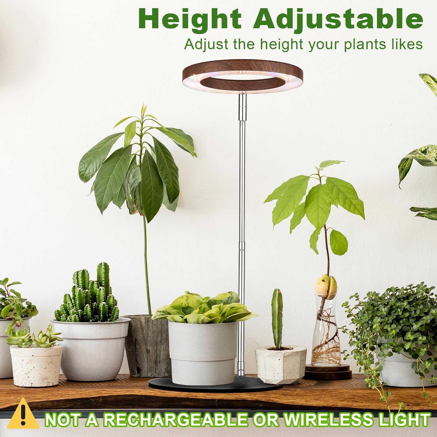 yadoker 72 LEDs Plant Grow Light for Indoor Plant,Aluminum Walnut Wood Grain Desk LED Grow Light, Height Adjustable,6.3" Aluminum Housing,Automatic Timer with 8/12/16 Hours,10-Level Brightnes