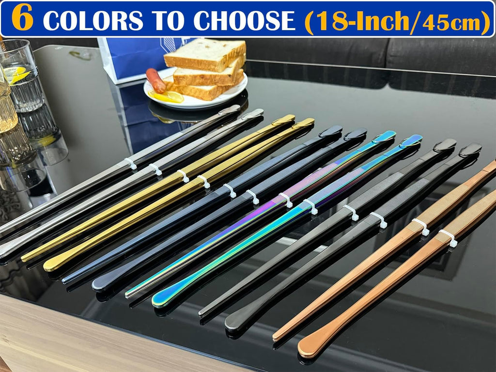 JETKONG 2 Pcs 18 Inch (45cm) Stainless Steel Grill Tongs Heavy Duty Giant Tweezer Tongs, Extra Large Tweezers Tools for Cooking, Grilling, BBQ and Turning Food (Black)