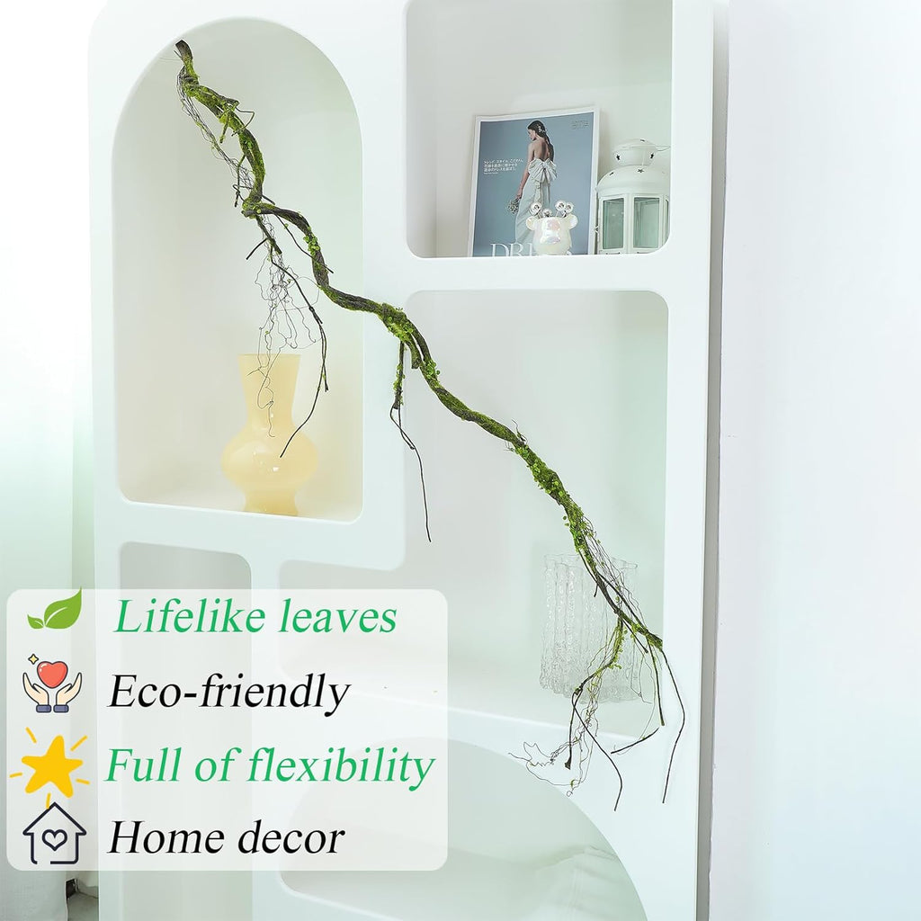 2pcs 67inch Artificial Bendable Twigs Branches Reptile Climbing Vines Trunk Grapevine Garland Moss Creeper Plants Fall Stems for Craft Garden Wall Hanging Jungle Halloween Arch Decoration