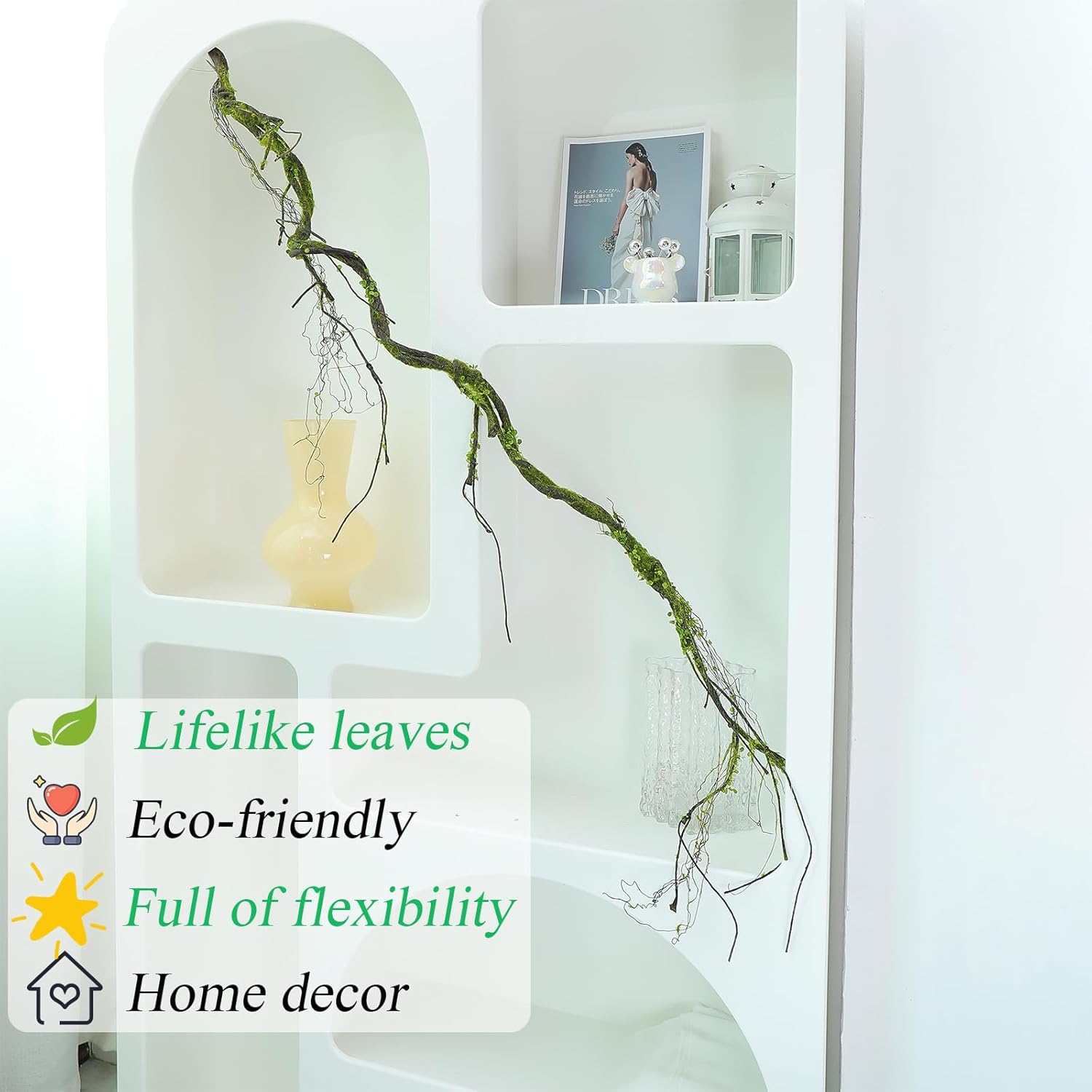 2pcs 67inch Artificial Bendable Twigs Branches Reptile Climbing Vines Trunk Grapevine Garland Moss Creeper Plants Fall Stems for Craft Garden Wall Hanging Jungle Halloween Arch Decoration