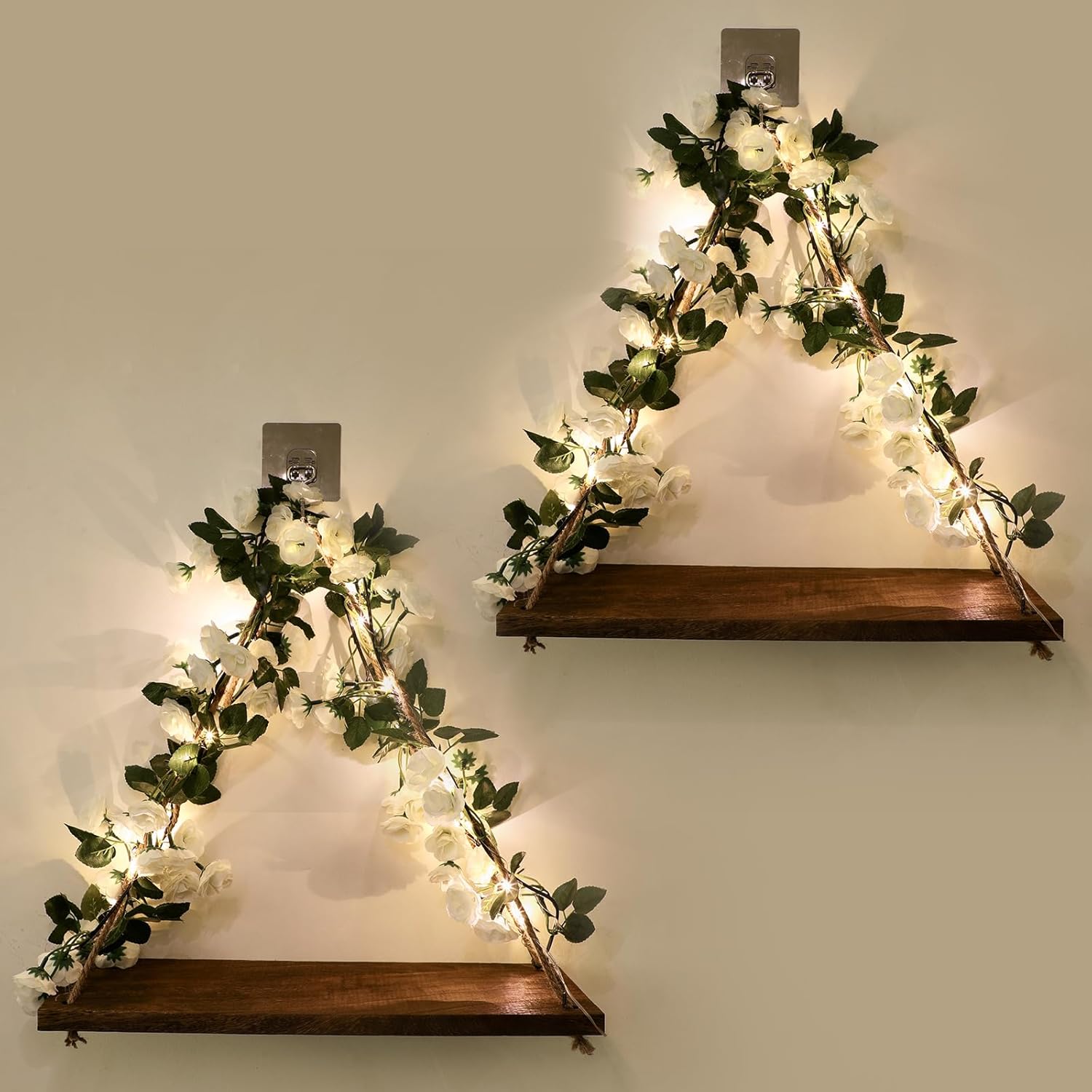 Shelf for Wall,Floating Shelves,Floating Shelves for Wall No Drilling,Adhesive Shelves,Command Strip Shelf,Room Decor Aesthetic,Fake Books Decor,Christma Decorations,2-Piece Set(White Flower)
