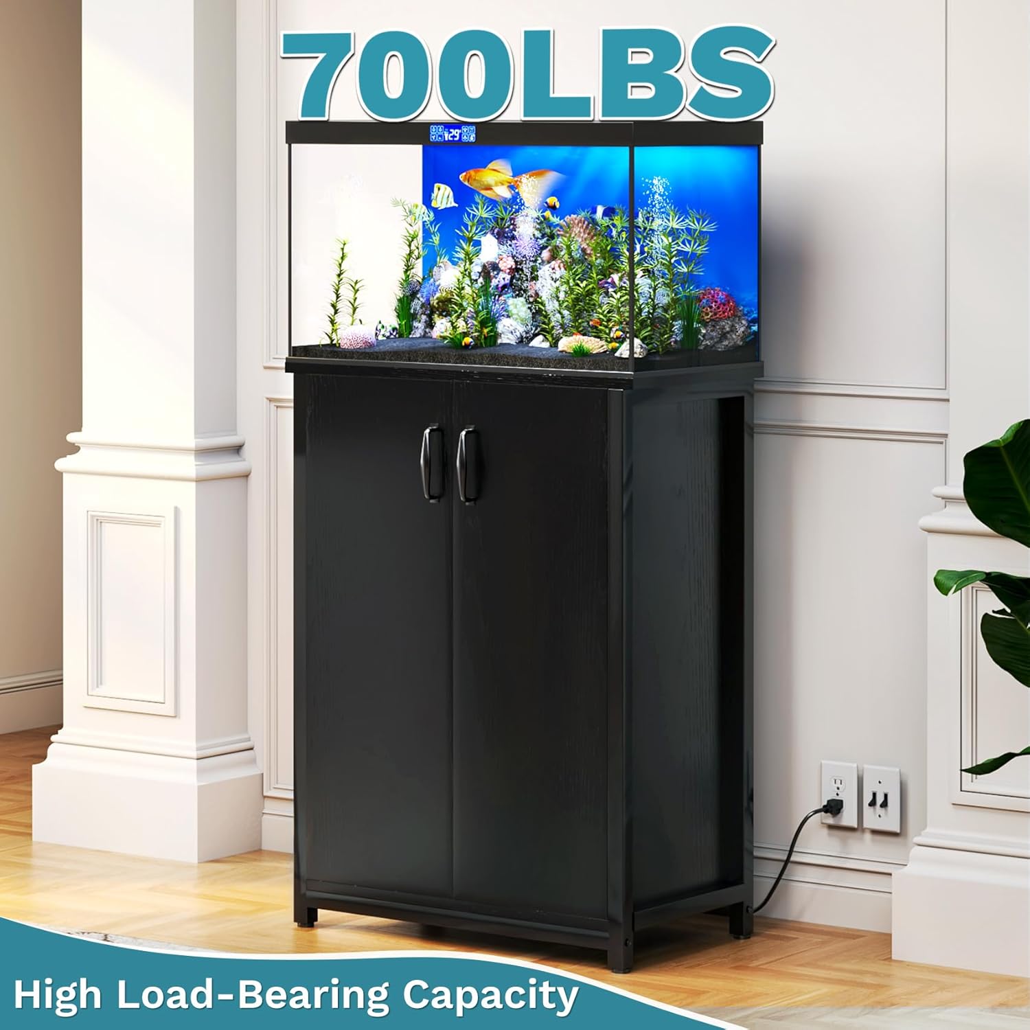 TC-HOMENY 10-20 Gallon Fish Tank Stand, Aquarium Stand with Power Outlets, 700LBS Capacity, Fish Tank Table with Storage Cabinet, Aquarium Table for Reptile Terrarium Stand (23.5" x 12" x 31.5'')