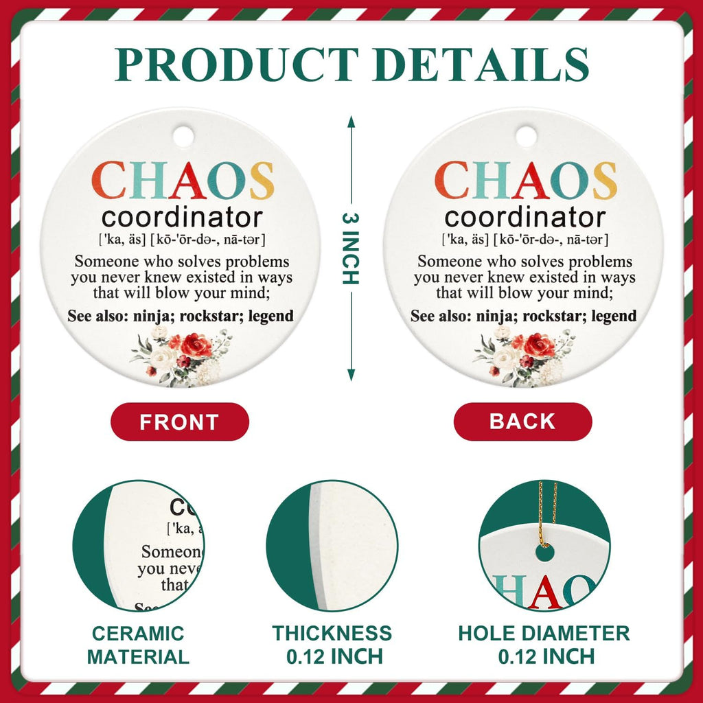 Chaos Coordinator Christmas Ornament Ceramic Mini Xmas Tree Decorations Thank You Gift for Women Coworker Manager Lady Boss Appreciation Inspiration Gift Office Cute Christmas Decorative Ornament