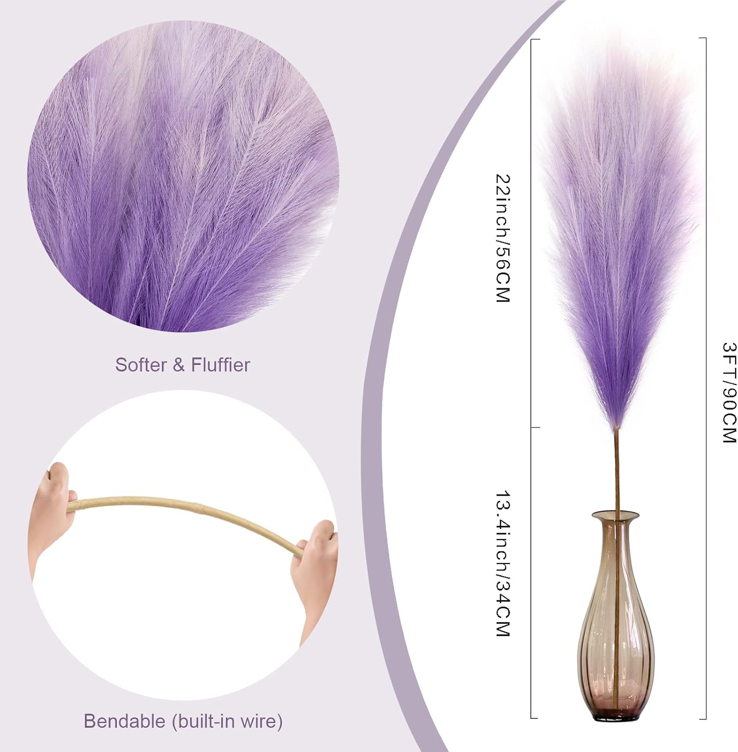 8Pcs 3FT Purple Colorful Faux Pampas Grass, KALYLOC Fake Artificial Pampass Grass Decor, Filler Tall Pampas Grass Reed Fluffy Stems Plant for Home Boho Living Room Wedding Decoration