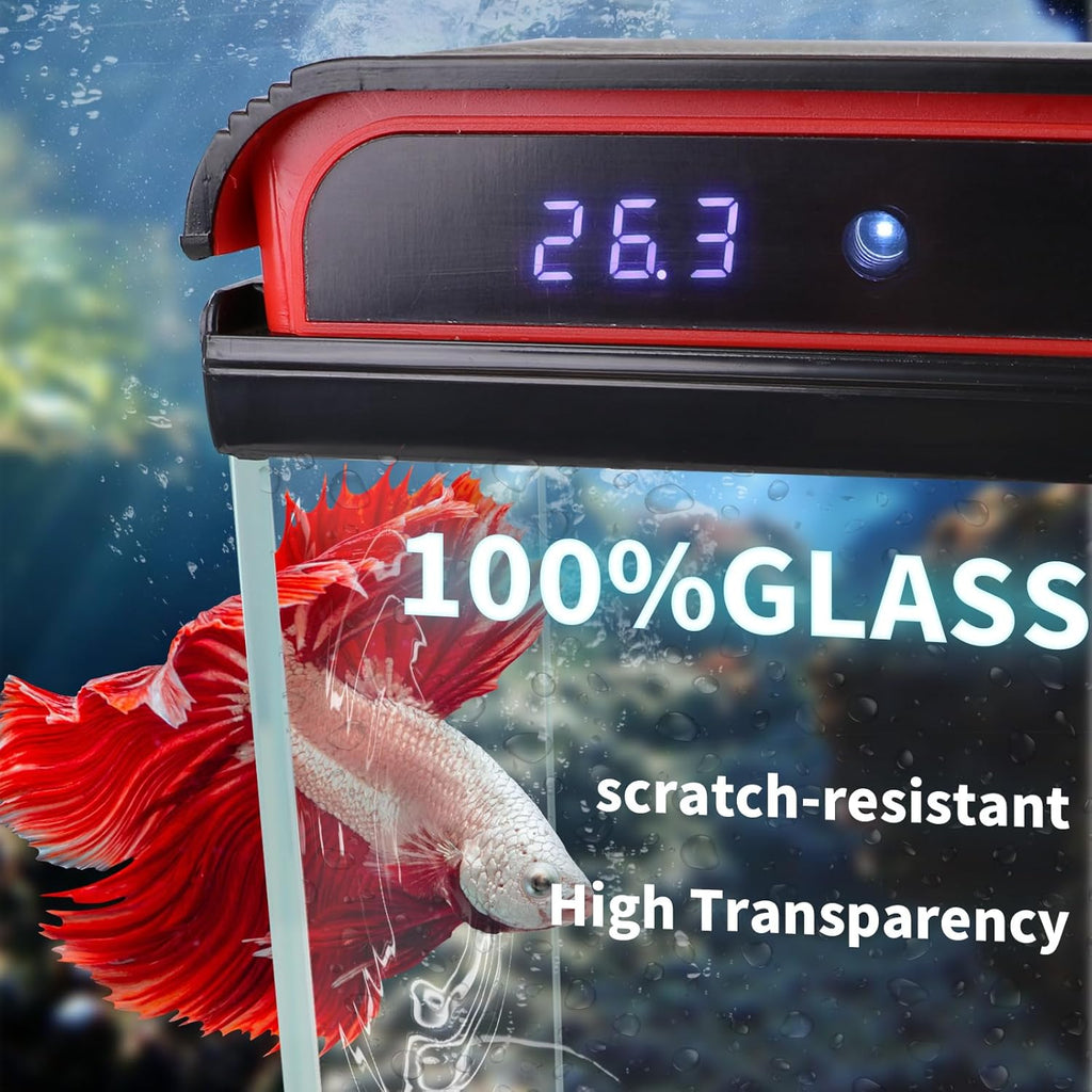 Glass 20 Gallon Fish Tank Aquarium - Smart Self-Cleaning Starter Kit with 3-Color LED Light, Ultra Quiet Pump & Filter, Temperature Monitoring for Betta Fish and Shrimp