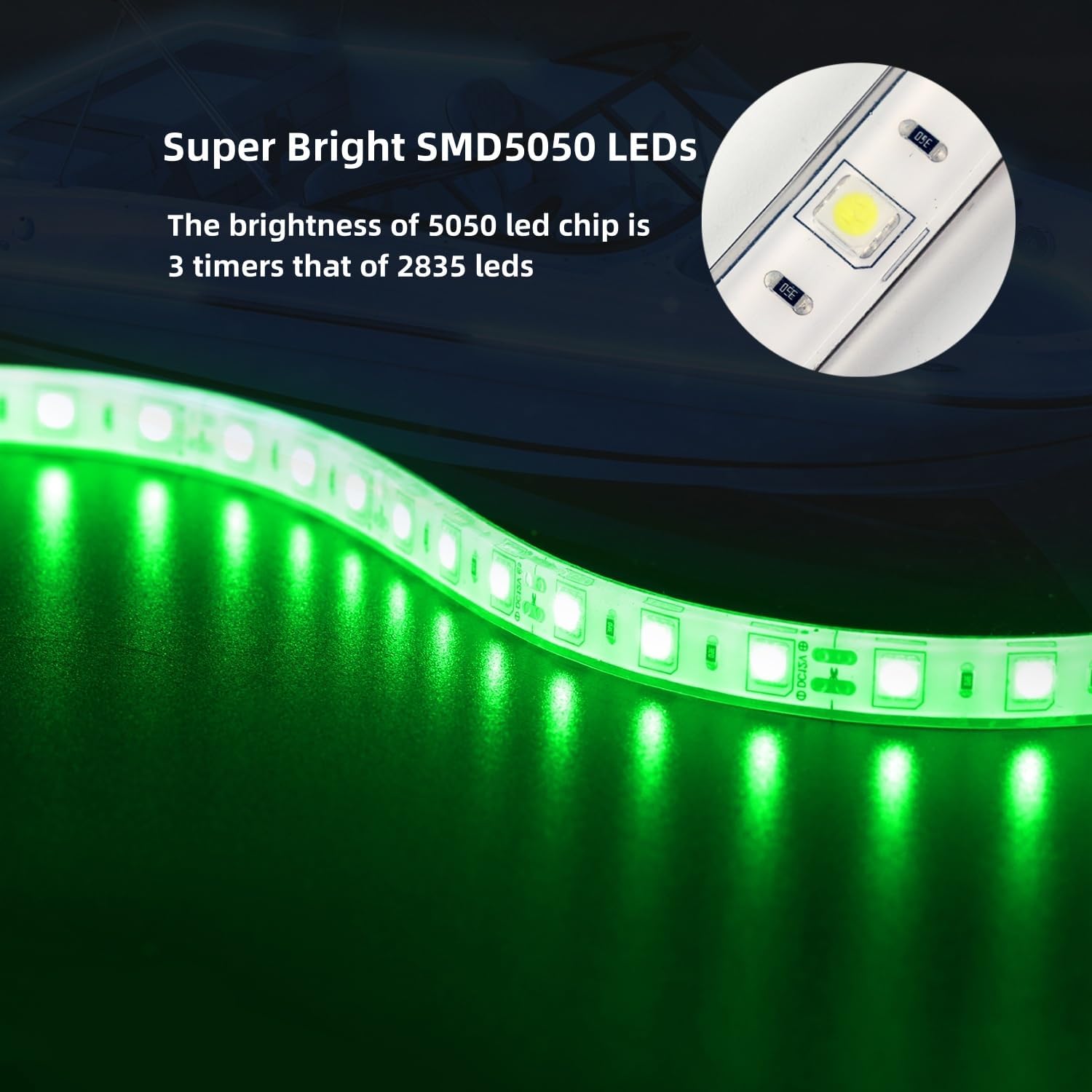 Boat Marine Submersible Led Strip Lights, 4 Pcs 20 Inches 12V Super Bright Boat Interior Lights, IP68 Waterproof Marine Led Strip Lights Night Fishing Lights for Boats, Kayak (Green)