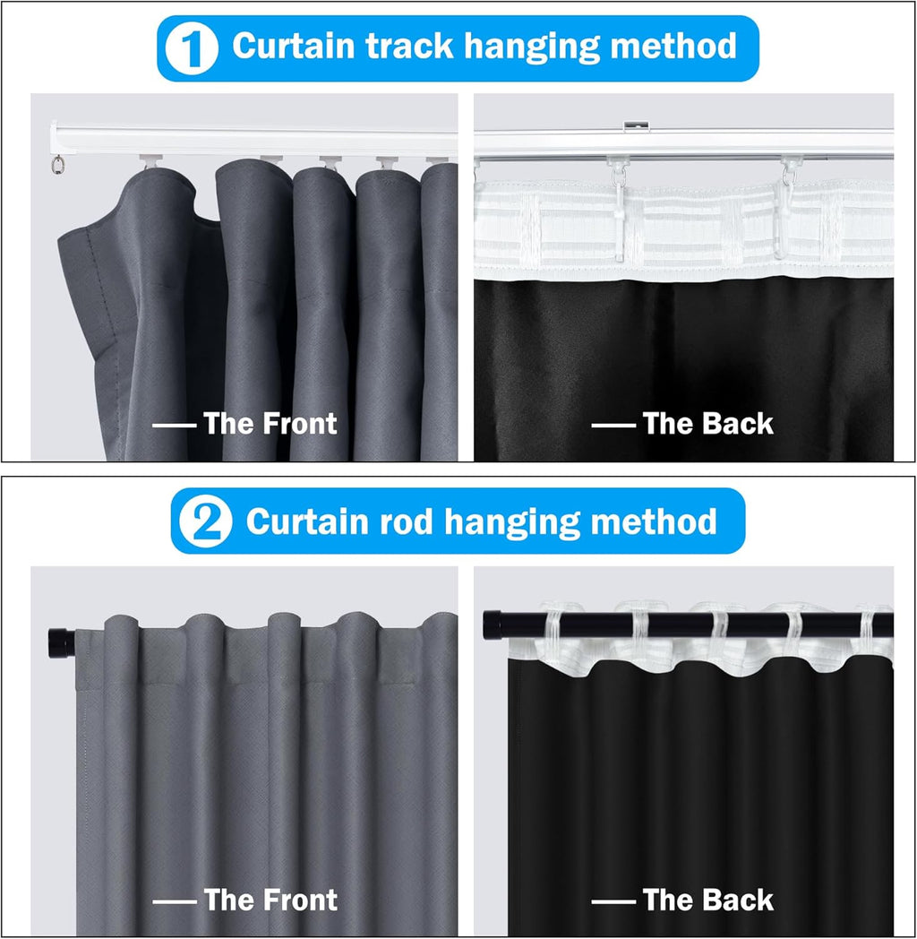 Room Divider Curtains Total Blackout Privacy Curtain Panel Room Thermal Insulated Noise Reduction Curtains for Bedroom Window Living Room Ceiling Track Curtain W 15 ft × H 8 ft Dark-Grey