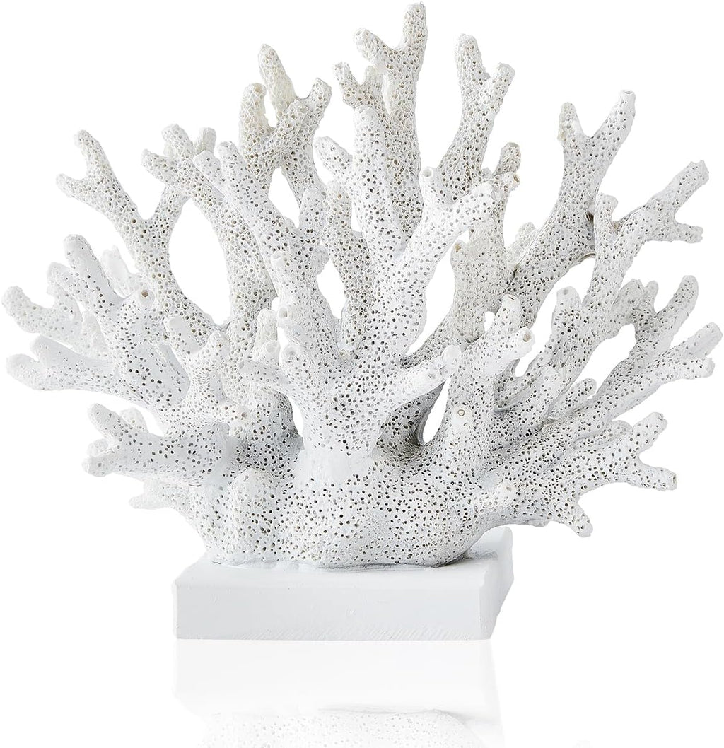 Artificial White Coral Décor, Nautical Coral Reef Decorations for Home, Marine Style Decoration, Ocean Themed Cabinet Shelf Tabletop Decor (White)