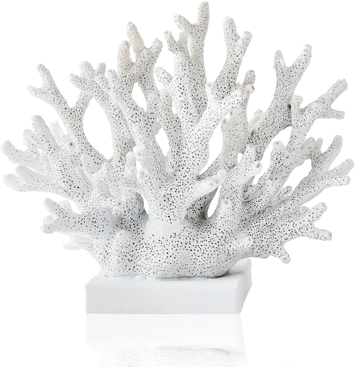 Artificial White Coral Décor, Nautical Coral Reef Decorations for Home, Marine Style Decoration, Ocean Themed Cabinet Shelf Tabletop Decor (White)