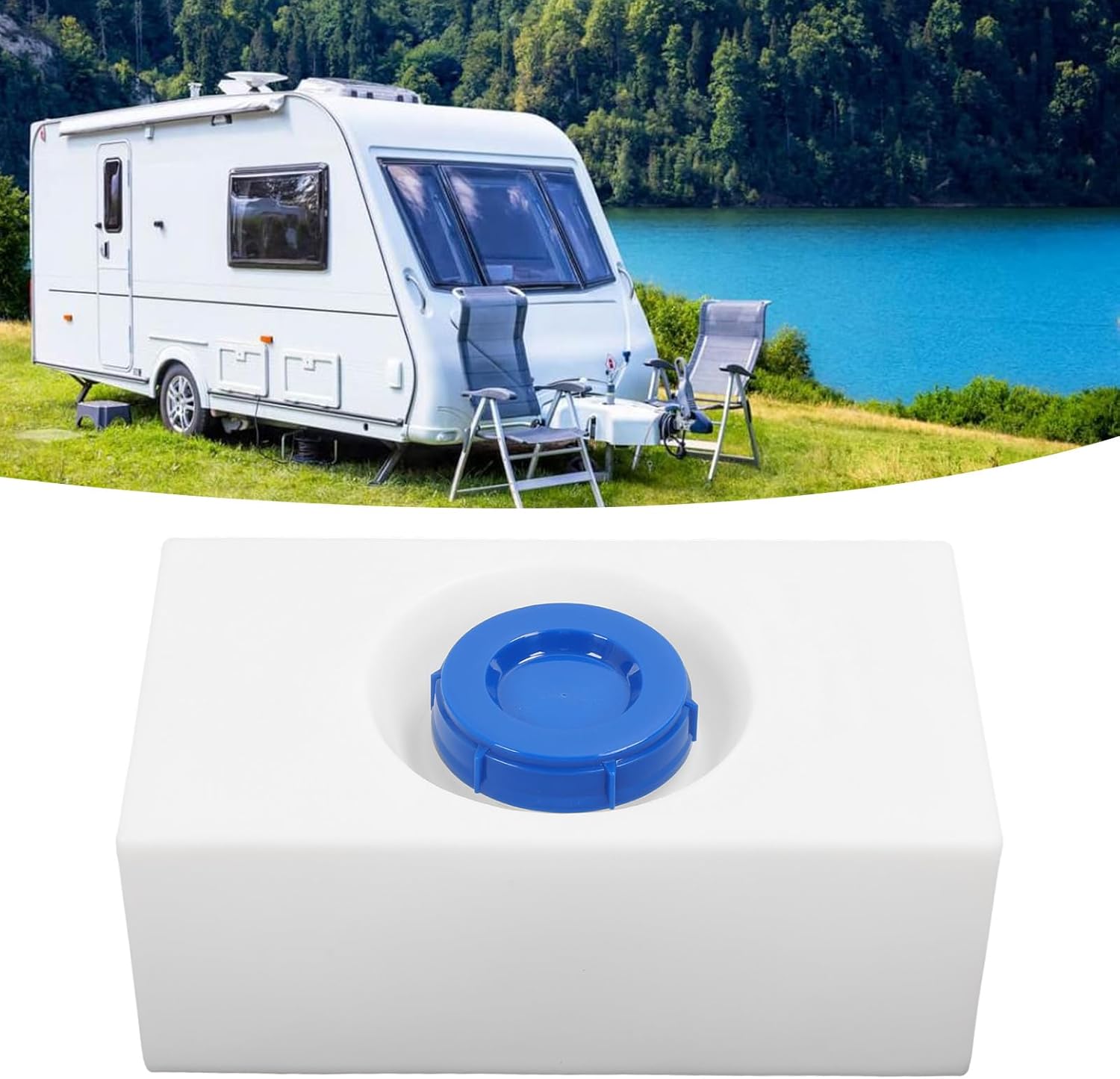 8 Gallon RV Water Storage Tank, Food Grade Leakproof LLDPE Seamlessly Molded Water Holding Tank with Wide Mouth Inlet, for Trailer Boat Yacht Outdoor Camping