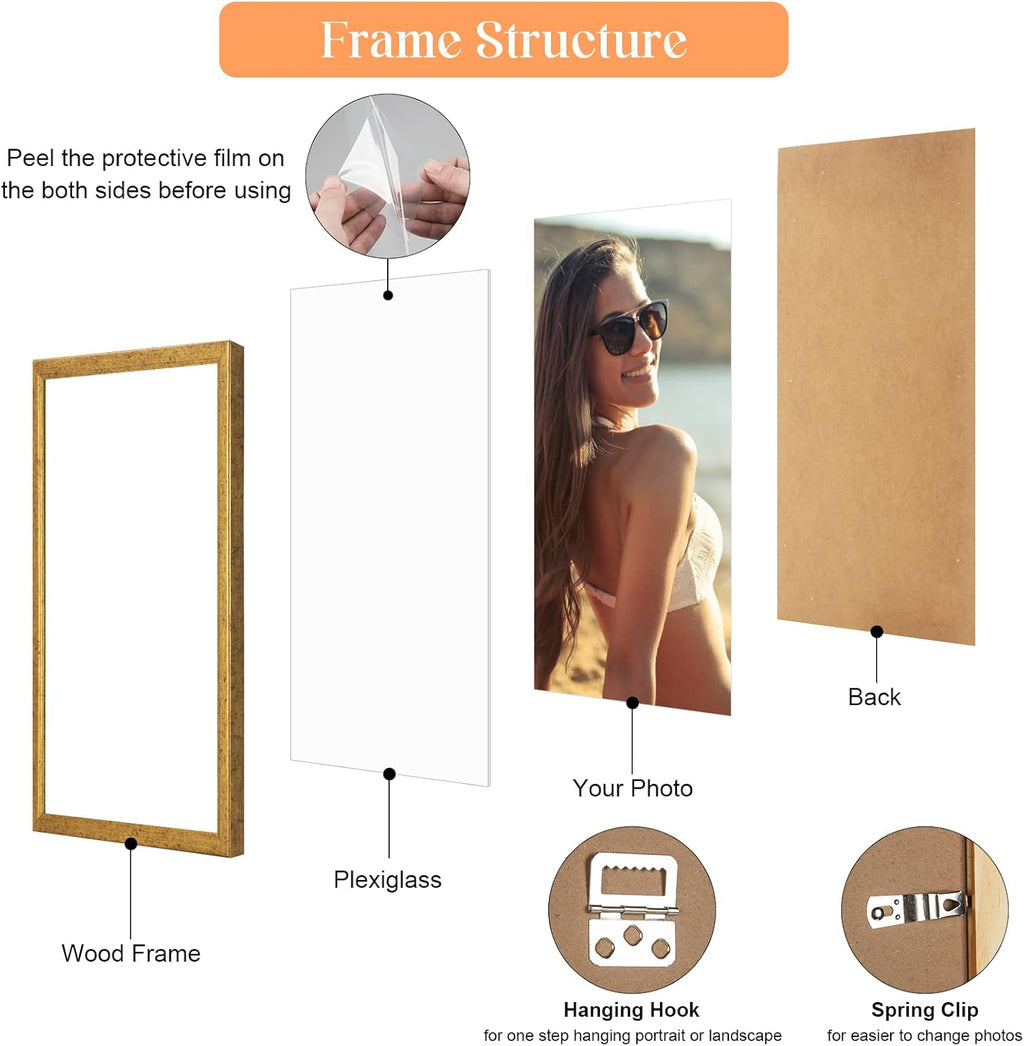 Wood 7x7 Frame Gold, Ornate Natural Wooden 7x7in Picture Frames, Modern Golden 7 x 7inch Gallery Photo Pic Frame with HD Plexiglass, Horizontal Vertical Wall Mounting Tabletop Display 1Pcs