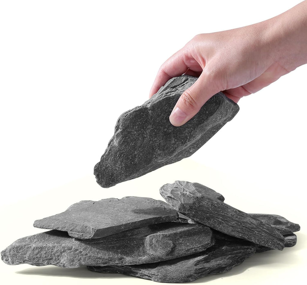 Natural Slate Stone Rocks for Aquascaping, Reptile Basking Platforms & Fish Tank Decor, Aquarium Bridge Design Kit: 8×3-6" +1×8-10" Slates (4.1-4.6 lbs)