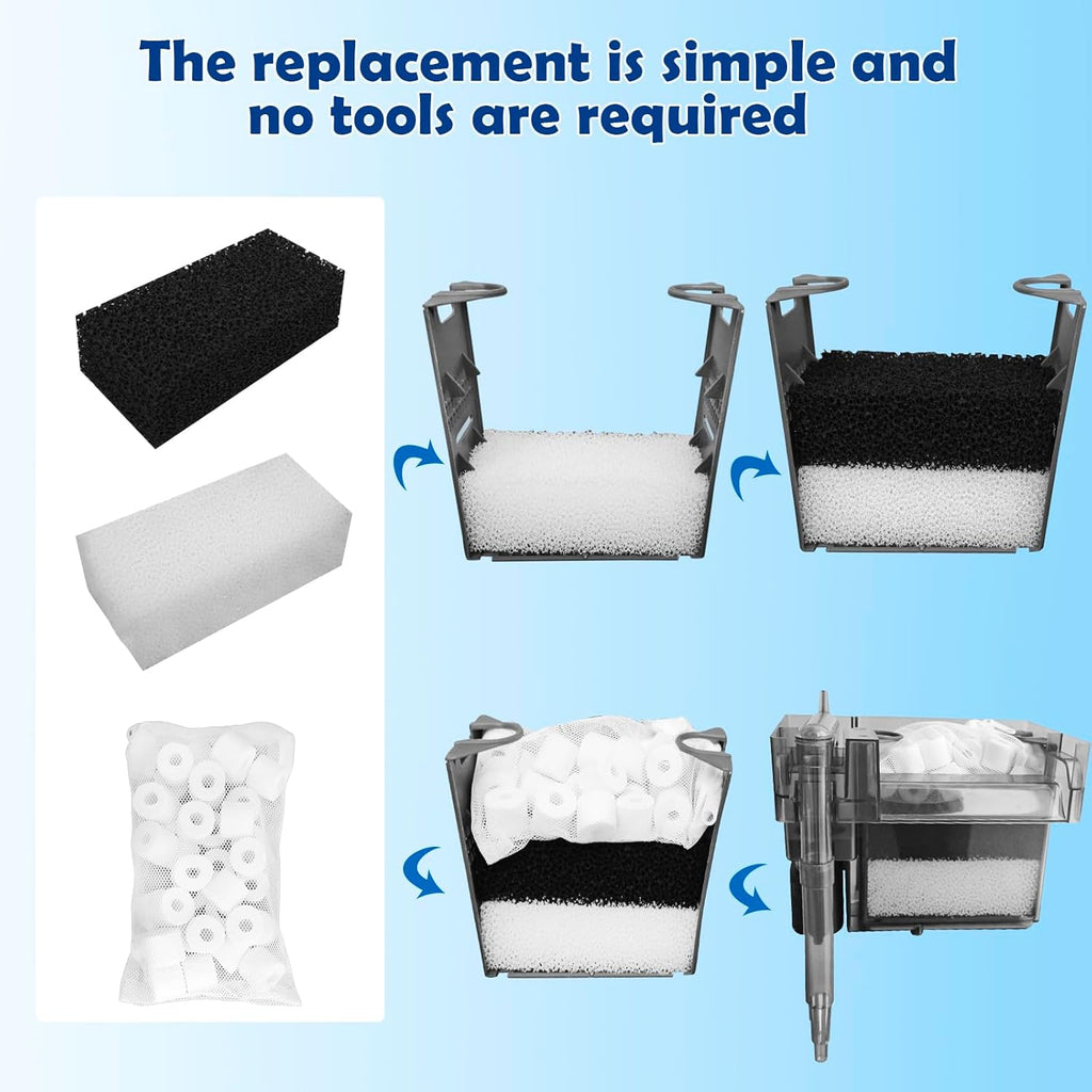 Aquarium Filter Media Replacement for AquaClear 50 Power Filter, Three-Stage Filtration Tank Filter Maintenance Kit, Fish Tank Filter for 20- to 50-Gallon Aquariums