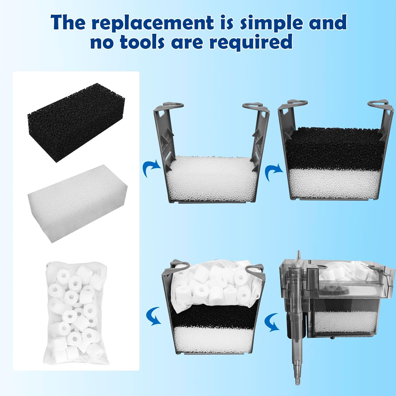 Aquarium Filter Media Replacement for AquaClear 50 Power Filter, Three-Stage Filtration Tank Filter Maintenance Kit, Fish Tank Filter for 20- to 50-Gallon Aquariums
