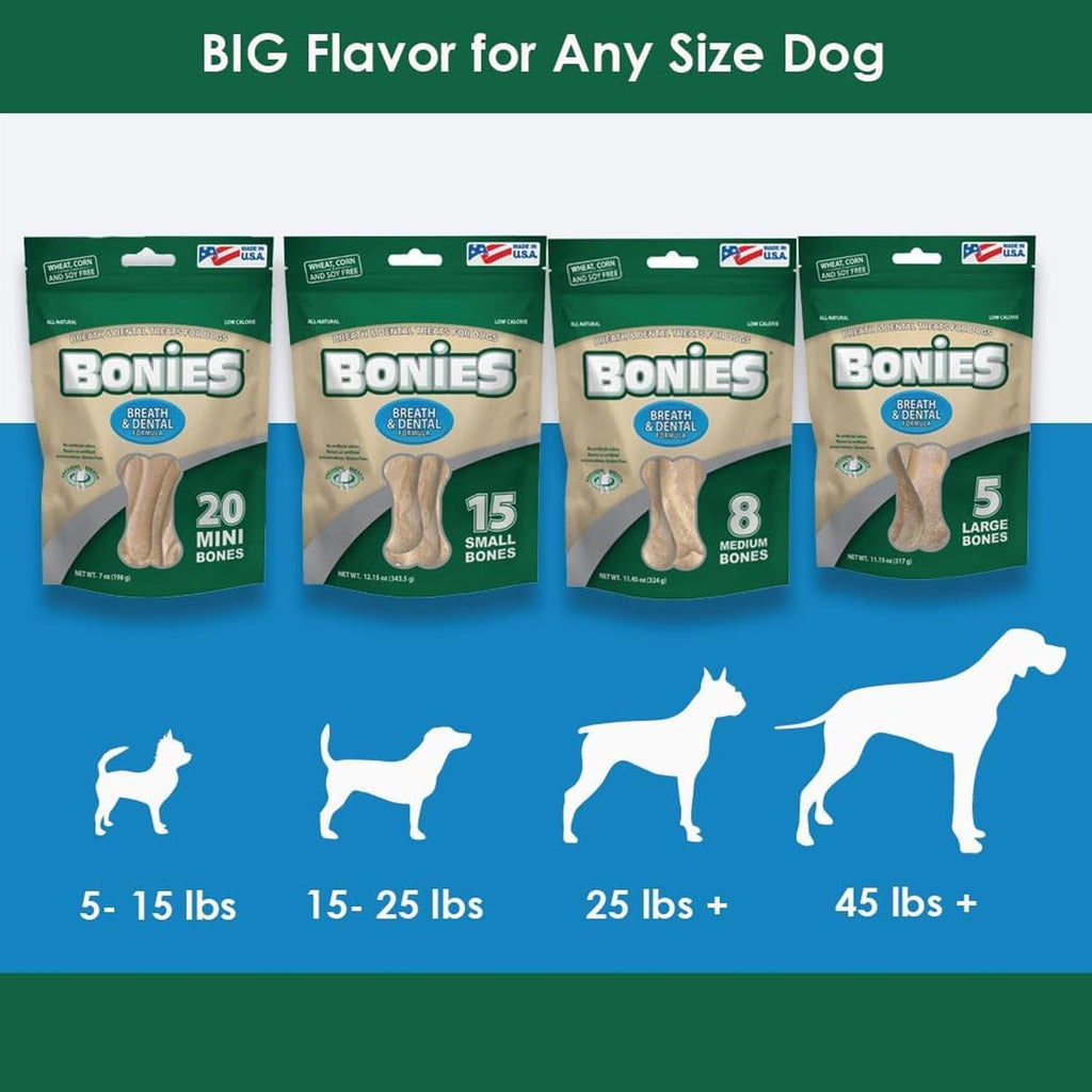 Bonies Natural Breath and Dental Formula Minis-Sized Single Bone - All-Natural Ingredients, Fresh Breath, Cleans Teeth, Low Calories, Chicken Flavor, MINI Dog, 2 Bone Pack