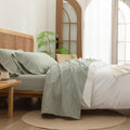 BESTOUCH Sheet Set 100% Washed Cotton Linen Feel Super Soft Comfortable Chic Lightweight 4 Pcs Home Bedding Set Solid Sage Green Full