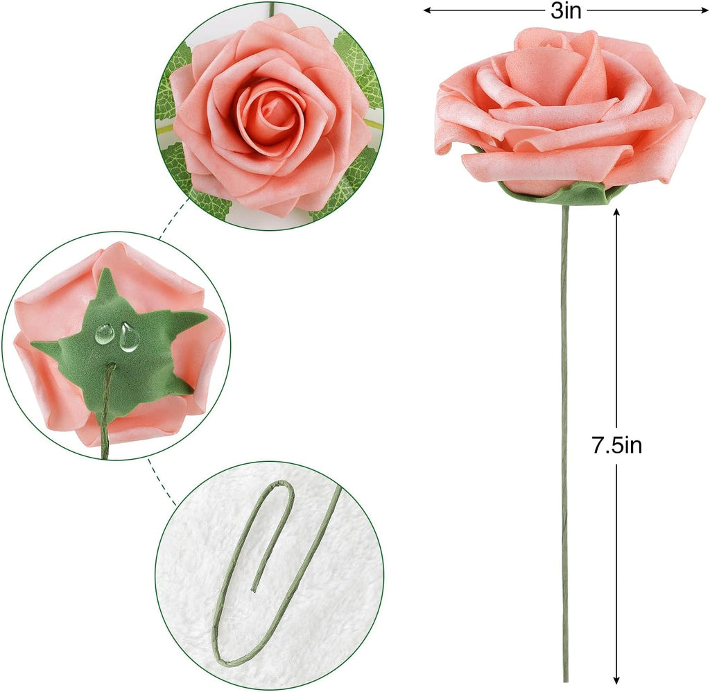 AmyHomie 25pcs Real Looking Artificial Shades of Blush Roses w/Stem for DIY Wedding Bouquets Centerpieces Arrangements Party Baby Shower Valentines Day Christmas Tree Decorations