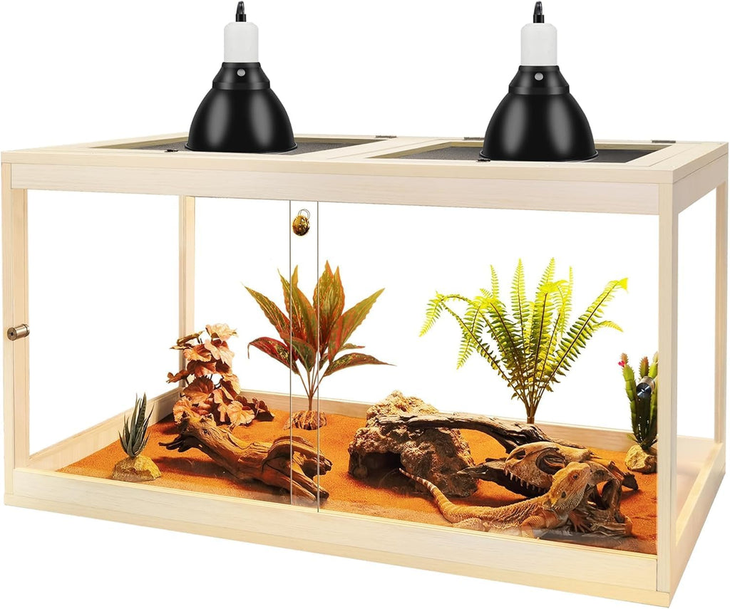 PROLEE Bearded Dragon Tank, Reptile Tank with Meatl Mesh Roof and Front Sliding Door, Lizard Tank,Spacious Reptile Enclosure for Snakes,Lguanas, Chameleons (Oak, 27 Gallon Volume, 24 Inch Length)