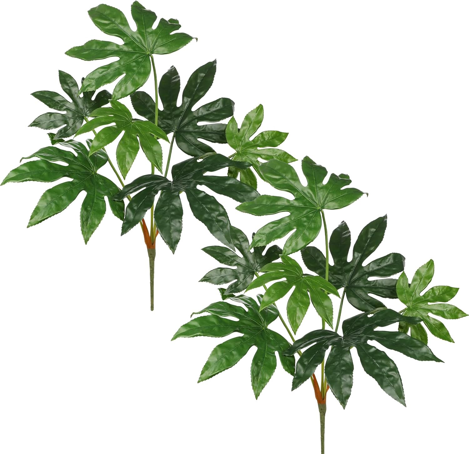 Hollyone 2PCS Artificial Fatsia Jaonica Leaves 30.7" Fake Tropical Monstera Bushes Tree Leaf Large Faux Greenery Stem Shrub for Indoor Outdoor Home Garden Arrangement Jungle Safari Wedding Party Decor