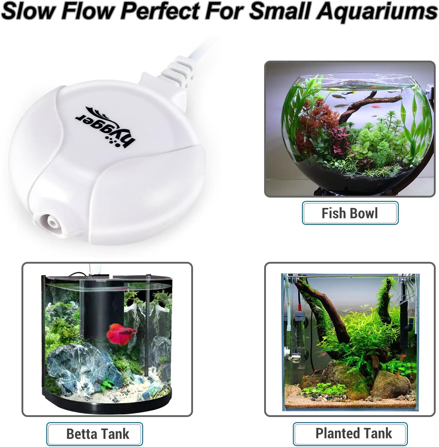 hygger Quiet Aquarium Air Pump 1.5 Watt Energy Saving Mini Oxygen Pump for 1-15 Gallon Fish Tank with Accessories White
