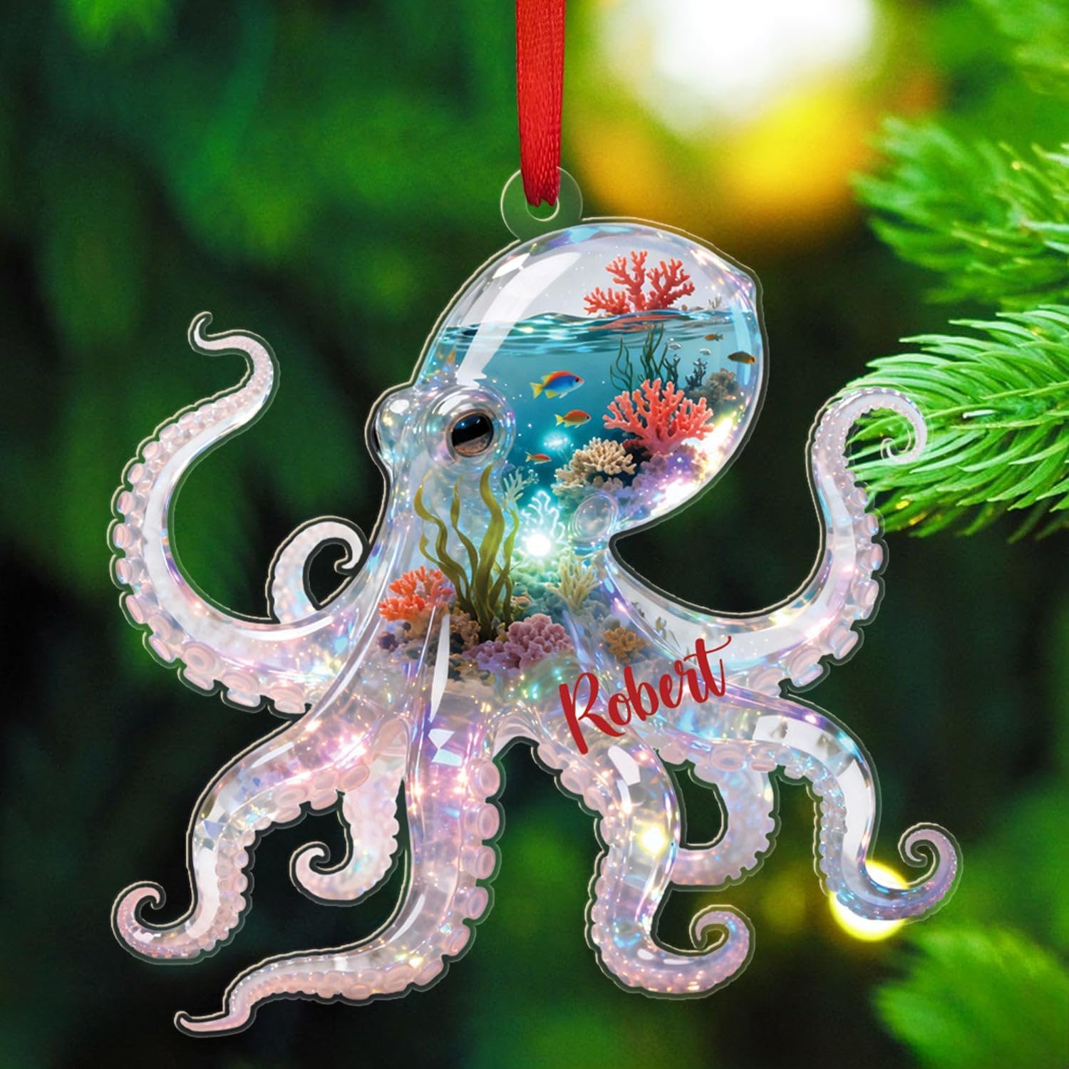 Octopus Sea Animal Shaped Ornament, Personalized Octopus Lover Acrylic Ornament, Ocean Themed Keepsake, Gift for Sea Animal Lover, Merry Christmas Ornaments 2025 with Custom Name Octopuses