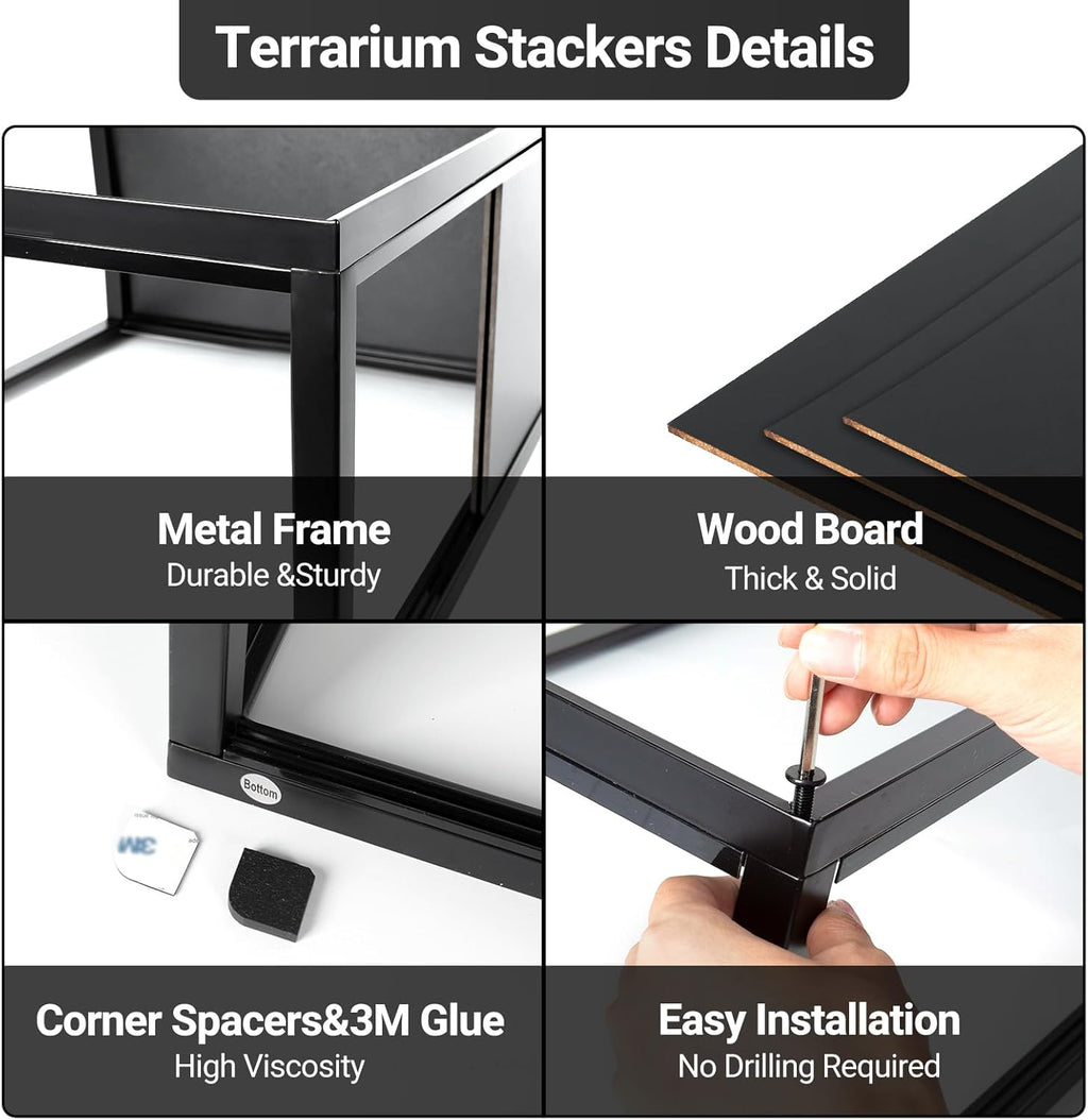 REPTI ZOO Space Saving Terrarium Stacker for 30" L X 12" W Reptile & Amphibian Enclosure, Sturdy Tank Stackers with, Metal Frame, Wood Panels, Sliding Door, Easy Assembly, Max 88 lbs Load Capacity