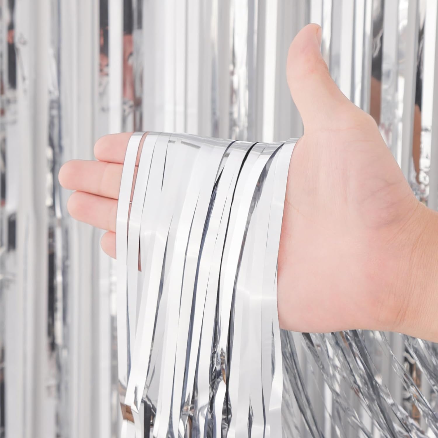 2 Pack Silver Tinsel Foil Fringe Curtains, Silver Party Decorations, Metallic Tinsel Party Streamers Backdrop for Birthday Baby Shower Graduation Wedding Bachelorette Party Decorations