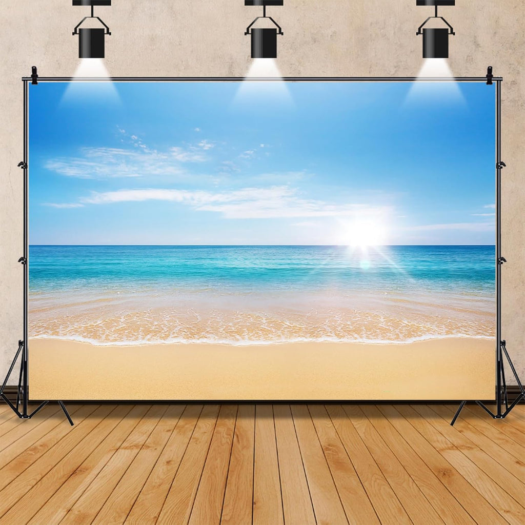 AOFOTO 12x10ft Summer Beach Photography Backdrop Sea Waves Background Blue Sky Clouds Sunlight Hawaiian Luau Adult Lovers Artistic Portrait Wedding Travel Vacation Photo Studio Props Vinyl Wallpaper