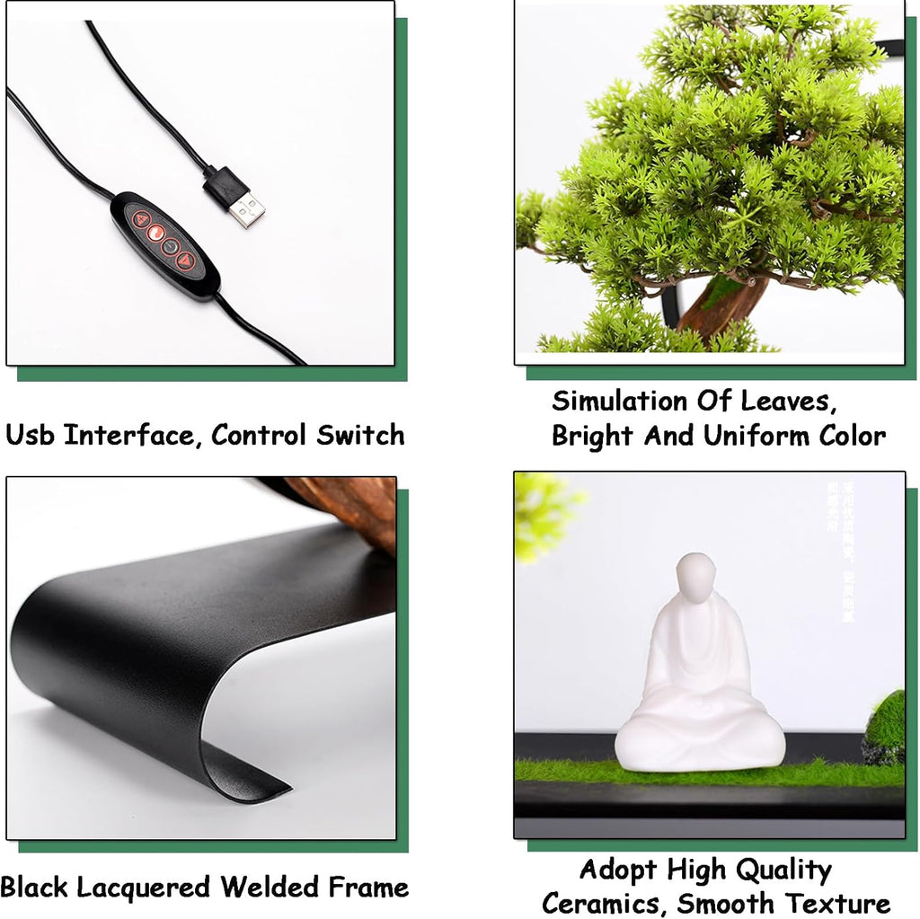 Fake Bonsai Tree Decor with Lamp Rings, Realistic Artificial Bonsai Tree, Welcome Pine Faux Potted with Backflow Incense, Bonsai Artificial for Home Office Garden Patio Farmhouse Decoration (Pines)