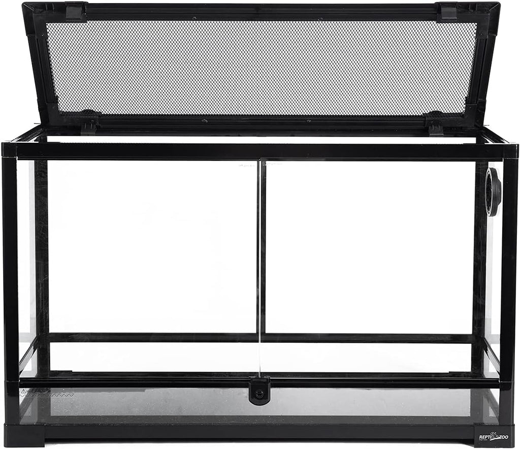 REPTI ZOO Tempered Glass Reptile Terrarium 30 Gallon, Wide Reptiles Tank 30" x 12"x 18" for Reptile Pets Bearded Dragon Gecko Lizard, Double Front Opening Doors Top Screen Ventilation