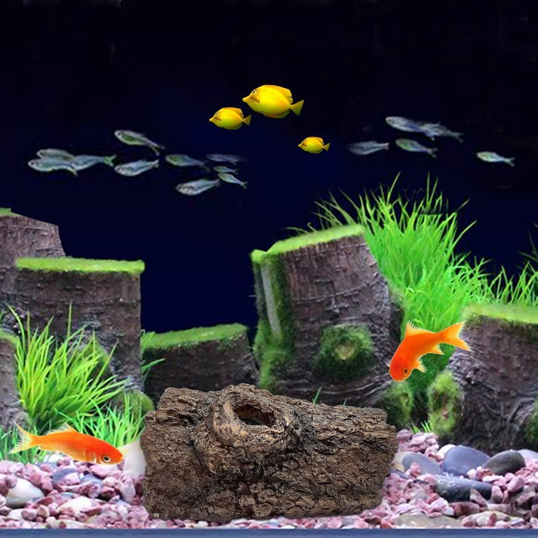 Tfwadmx Aquarium Decoration Cave, Resin Hollow Tree Trunk Log Aquarium Ornament Fish Tank Hideout for Betta Cichlid Shrimp Reptile Turtle 6.1 * 3.9 * 3.1IN