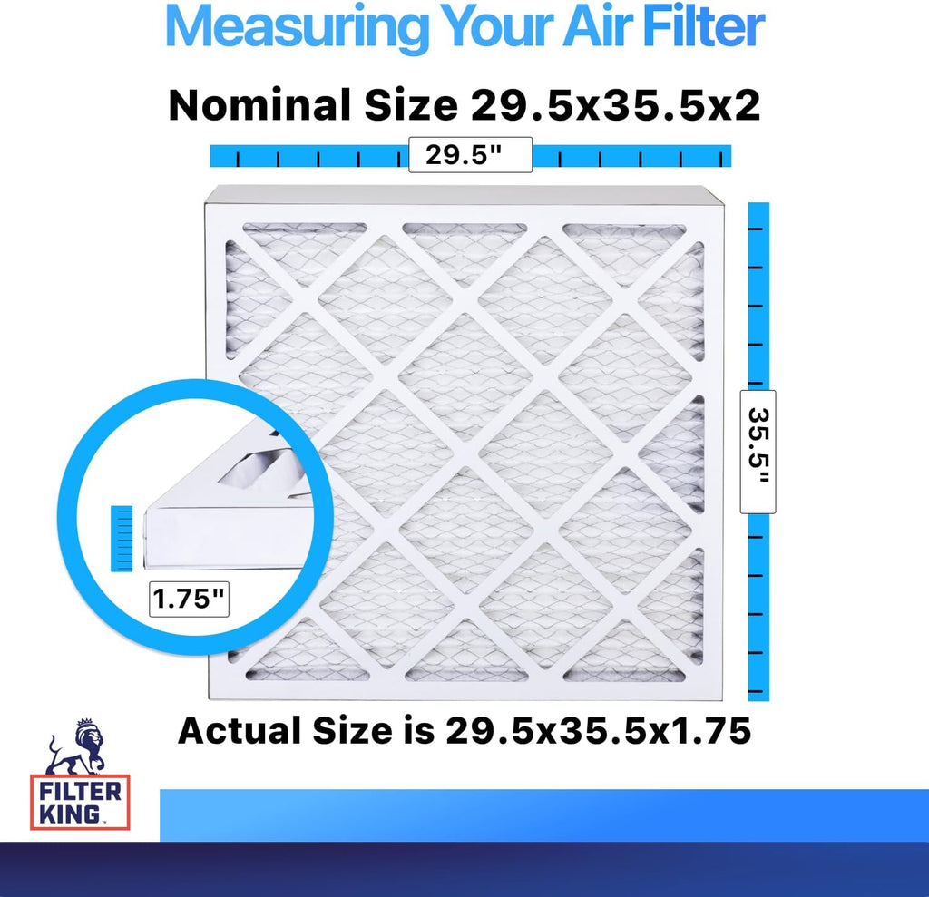 Filter King 29.5x35.5x2 Air Filter | 4-PACK | MERV 8 HVAC Pleated A/C Furnace Filters | MADE IN USA | Actual Size: 29.5 x 35.5 x 1.75"