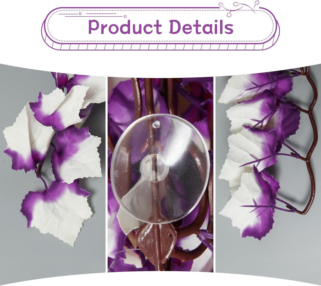 Dsoar Aquarium Artificial Plant Reptiles Plants with Suction Cup for Terrarium Fish Tank Landscape Decoration Hanging Silk Purple Leaves Plants