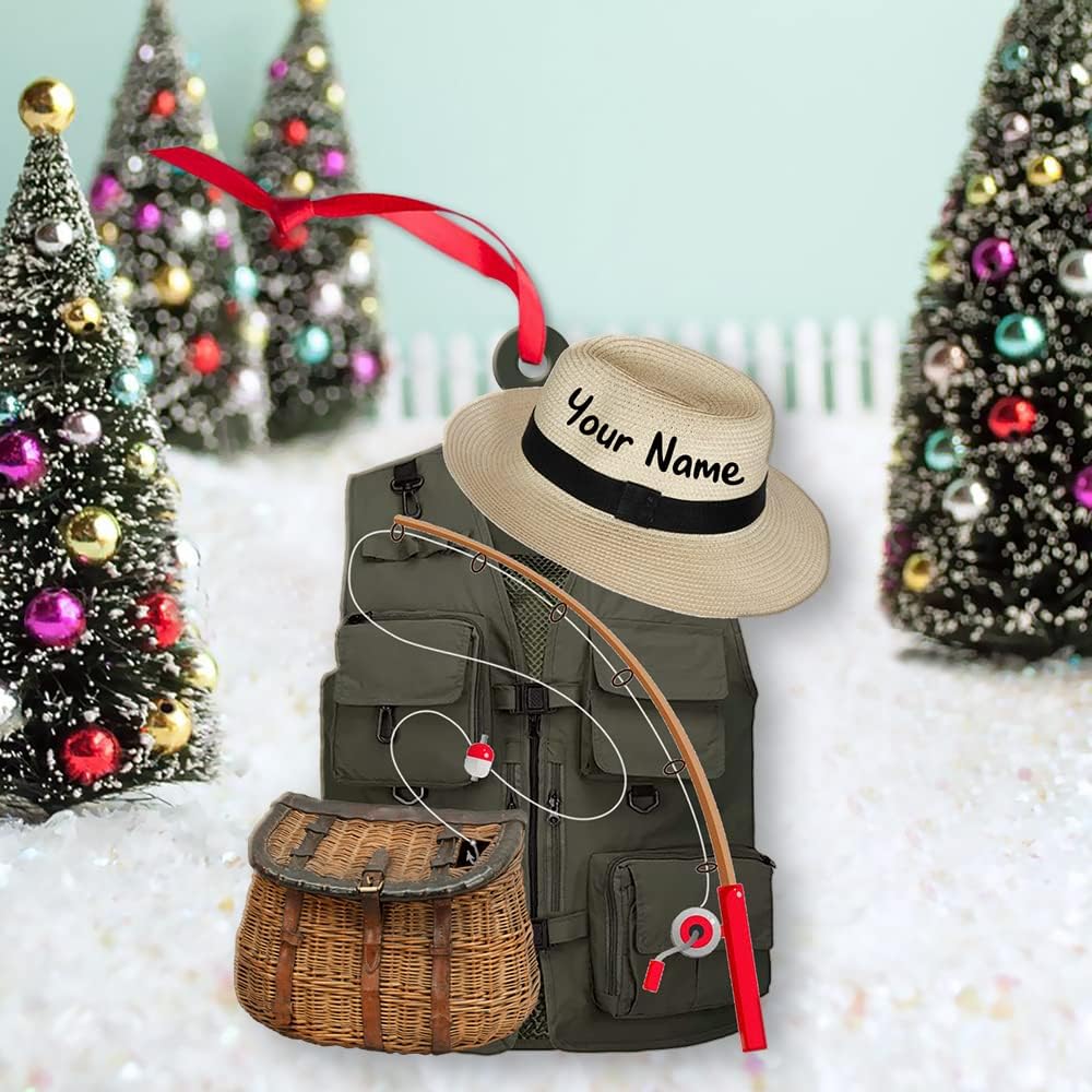Personalized Fisherman Shirt 2D Flat Acrylic Ornament, Bass Fishing Christmas Ornament, Fishings Tools Keepsake, Fish Ornaments Fishing Man Decor Ornaments Fisherman Dad Gift 19