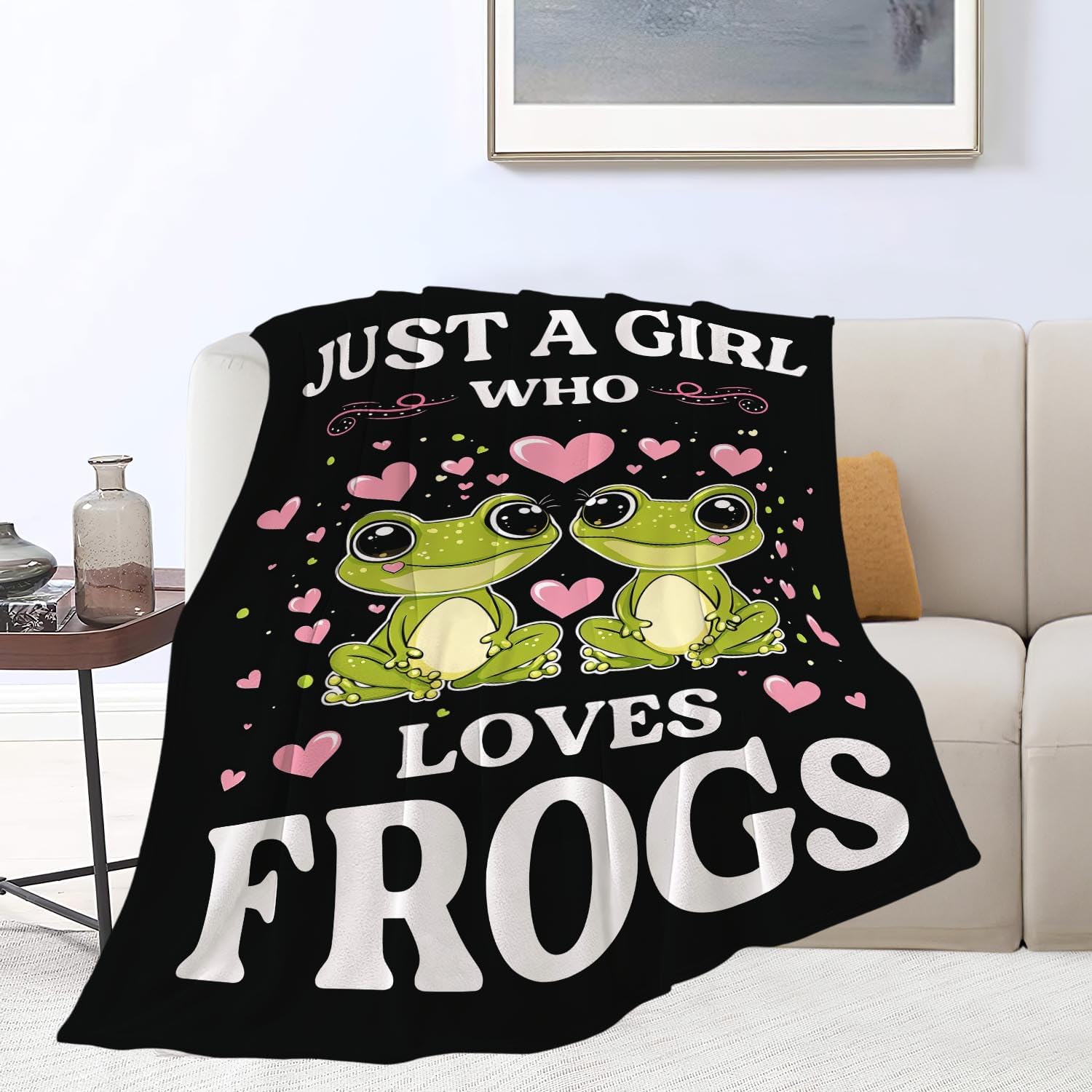 Frog Blanket Just A Girl Who Loves Frogs Cute Cartoon Frog Throw Blanket Gifts for Girls Boys Kids Women Men Adults Super Soft Cozy Plush Fluffy Fuzzy Fleece Blanket Home Decor 60''X80''