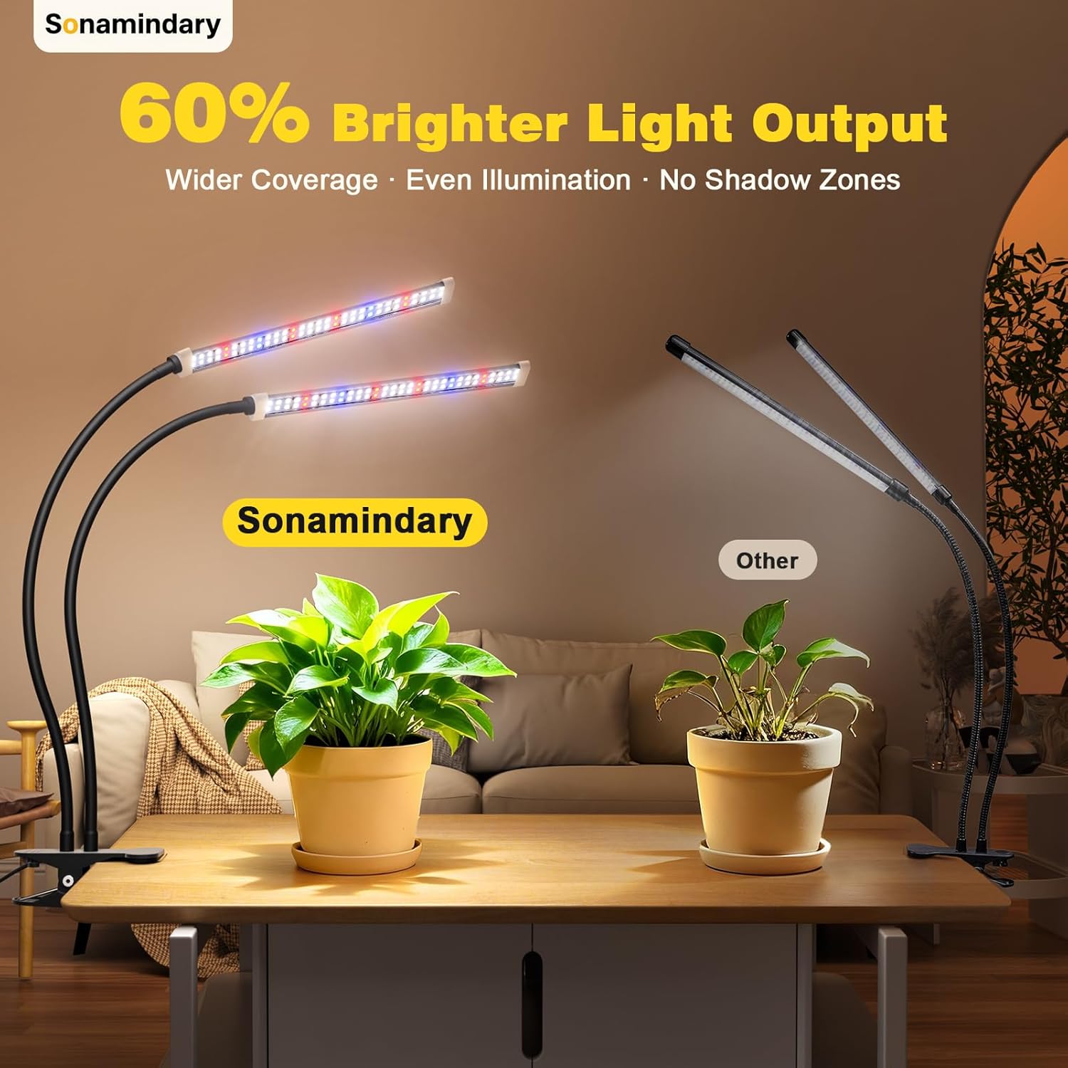 Grow Light for Indoor Plants, 120 LEDs Full Spectrum 5700K Plant Lamp with Red Blue White Light, 5-Level Dimmable, 4/8/12H Timer, Adjustable Clamp Stand(Dual Head)