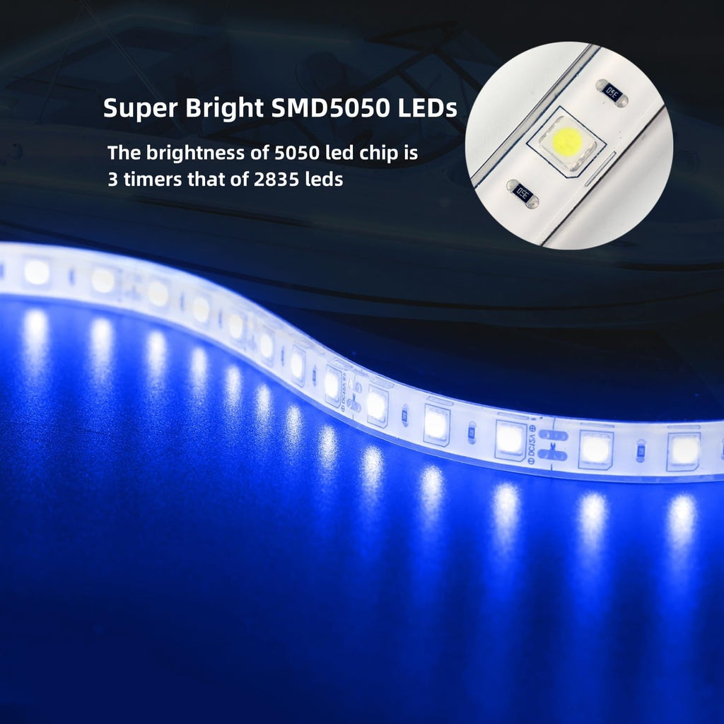 Boat Marine Submersible Led Strip Lights, 4 Pcs 20 Inches 12V Super Bright Boat Interior Lights, IP68 Waterproof Marine Led Strip Lights Night Fishing Lights for Boats, Kayak (Blue)