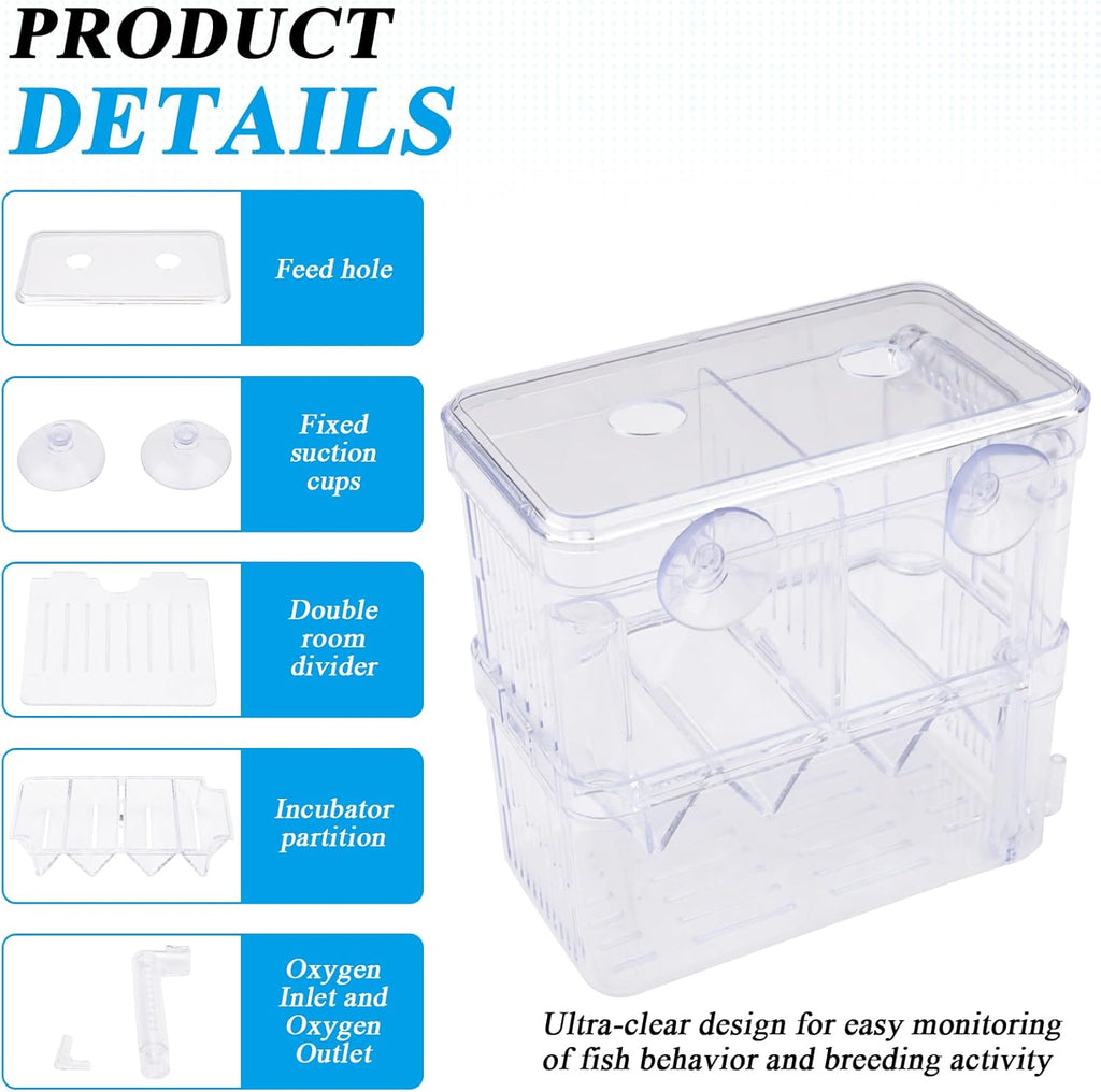 Floating Fish Breeder Box for Aquarium Divider, Transparent Fish Isolation Breeding Box with Suction Cups, Shrimp Tank Hatchery Fry Incubator for Clownfish Betta Guppy Acclimation