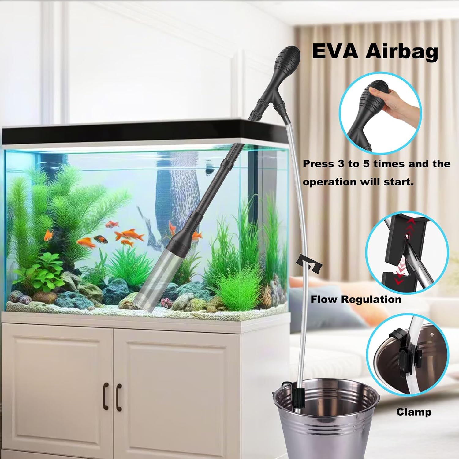 Carefree Fish Aquarium Gravel Cleaner 6Ft Hose Fish Tank Water Changer Gravel Vacuum Adjustable Length ABS(for 20~100Gal Tank)