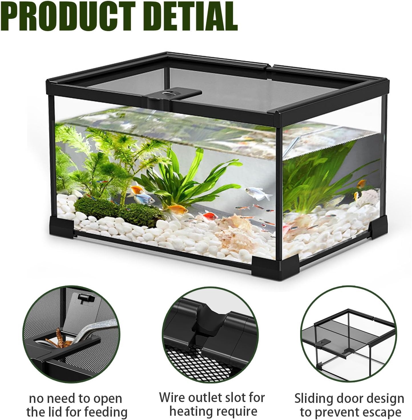 Small Reptile Glass Terrarium Tank: 2.5 Gallon Enclosure Cage with Lockable Top Opening Aquarium Habitat for Crested Gecko, Lizard, Snake, Chameleons, Turtle, Tarantula, Tree Frog (12"x8"x6")