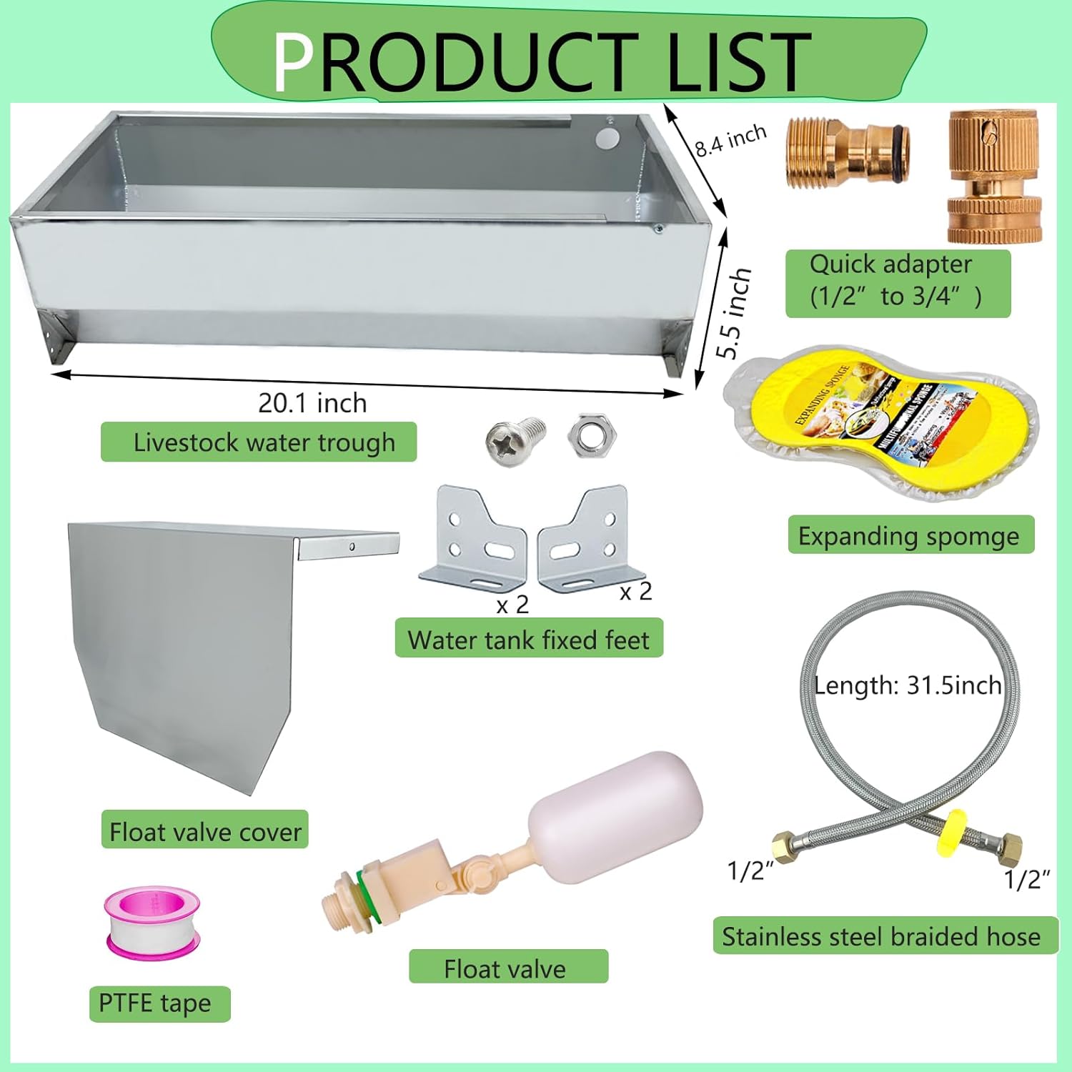 Automatic Livestock Water Trough Large Capacity Self Filling Dog Waterer Tank Stainless Steel Animal Drinking Water Bowl Dispenser with Float Valve Kit for Dog Horse Goat Pets Pig Cow