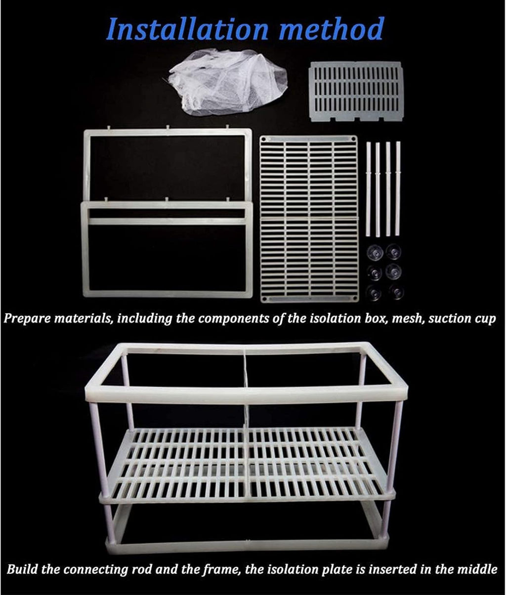 Aquarium Fish Breeder Box, Fish Isolation Box, Hatching Box, Juvenile Fish Spawning Incubator, Water Isolation Net Hatcher, Nylon Mesh Fish Fry Hatchery Breeder Box Separation Net（White L）