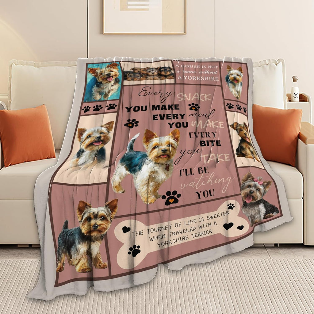 Yorkie Throw Blanket Yorkshire Terrier Puppy Stuff Gifts for Dog Lover Kids Girls Boys Adults Women Men Soft Cozy Warm Plush Fluffy Fuzzy Fleece Blanket Decor 40''X50''