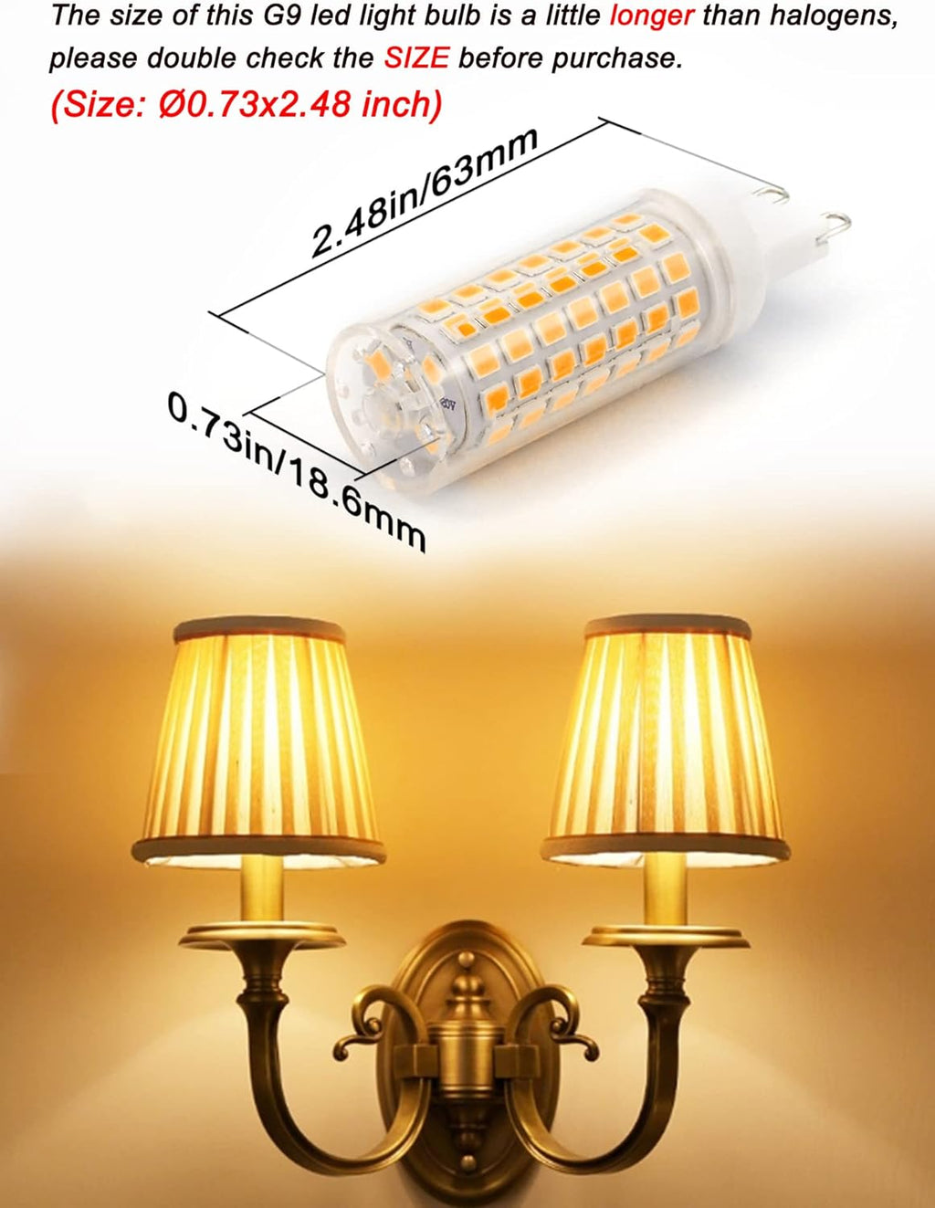 No Flicker G9 Led Bulbs Dimmable 6W Soft Warm White 2700K,40W 50W 60W Halogen Equivalent,AC120V Dimmable G9 T4 LED Bulb for Chandelier Pendant Ceiling Wall Light,600LM,360Deg(5Pack)