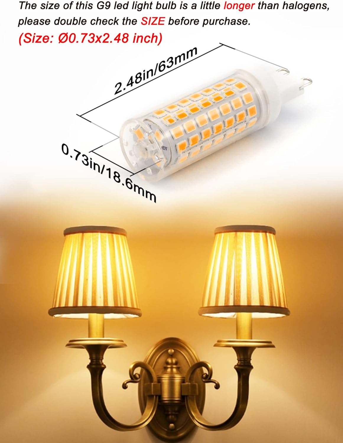 No Flicker G9 Led Bulbs Dimmable 6W Soft Warm White 2700K,40W 50W 60W Halogen Equivalent,AC120V Dimmable G9 T4 LED Bulb for Chandelier Pendant Ceiling Wall Light,600LM,360Deg(5Pack)